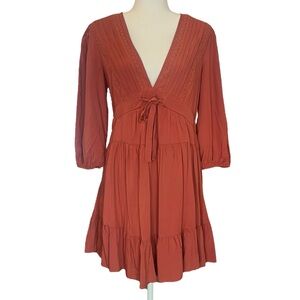 NWT Baltic Born Amelia Boho Mini Dress Rust Brown Womens Small